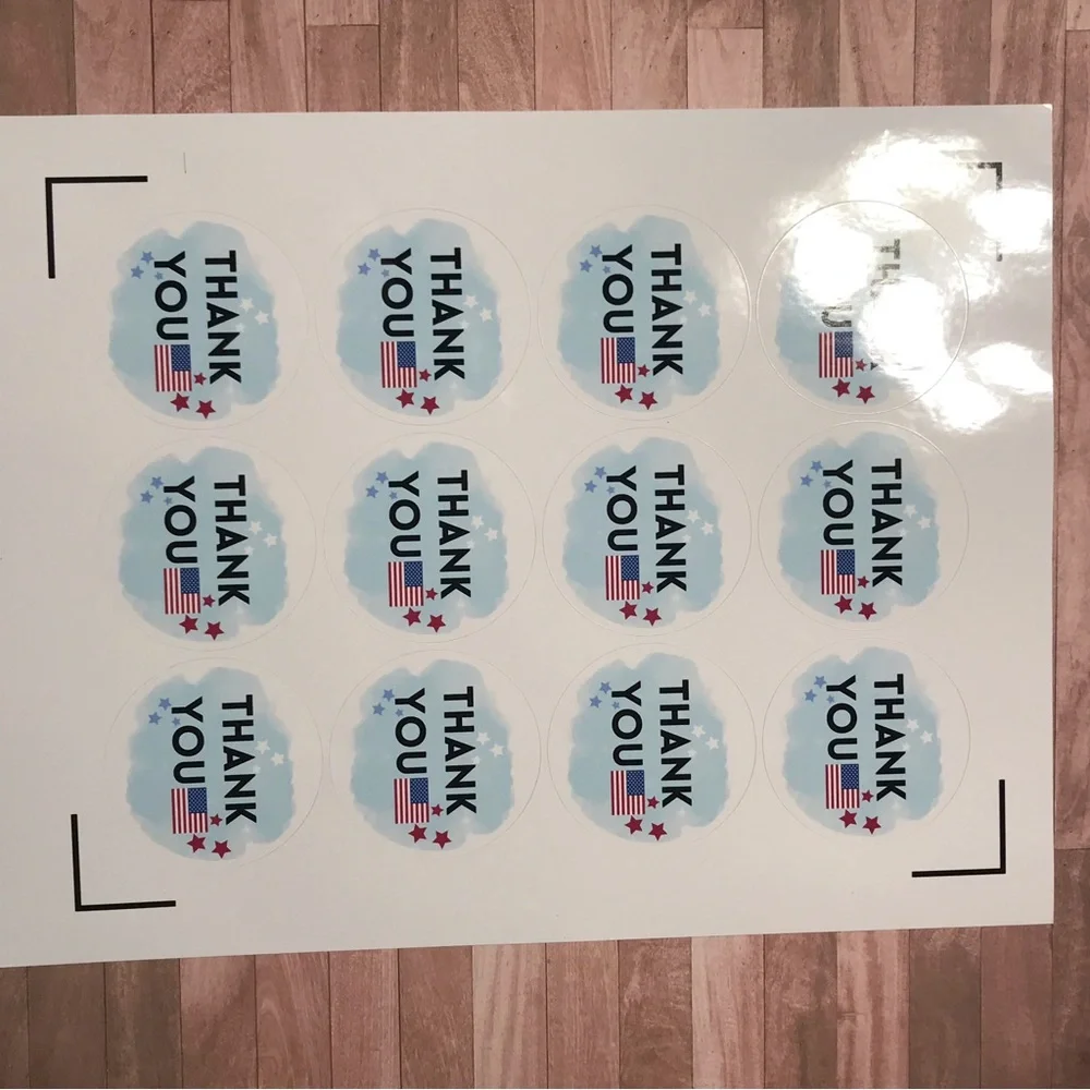 24 thank you patriotic American flag stickers size 2.10”